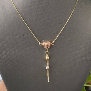 14K Tri color Gold Heart Charm Necklace